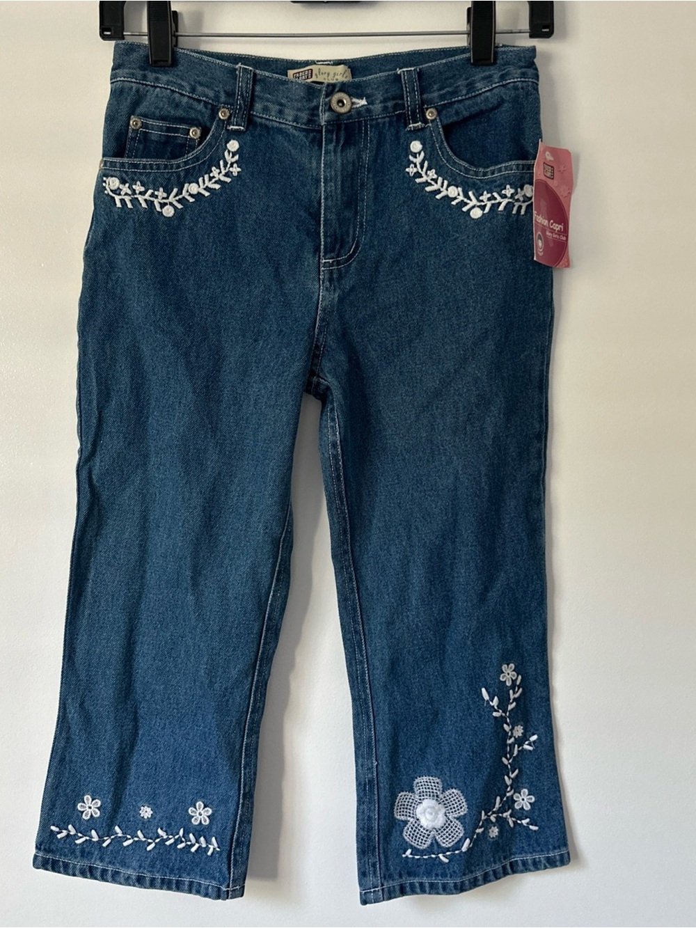 Vintage Girls Size 10 Faded Glory Fashion Capri Denim Embroidered Capri New